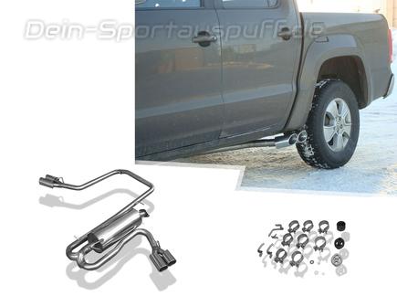 Fox Edelstahl Sportauspuff-Komplettanlage ab Kat Sidepipe rechts-links VW Amarok 4x4 Mod. ohne Trittbrett 2x115x85mm oval eingerollt seitlich abgeschrägt ohne Absorber