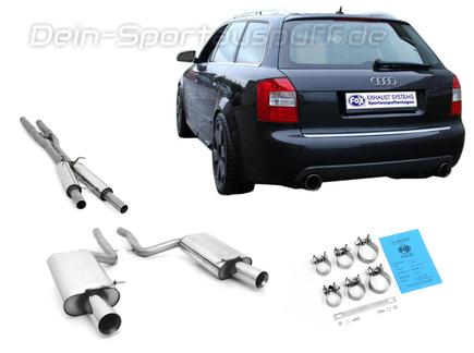 Fox Edelstahl Duplex Sportauspuff-Komplettanlage ab Kat Audi S4 B6 Typ 8E Limousine/Avant je 100mm rund doppelwandig