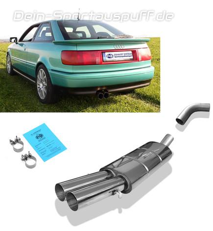 Fox Edelstahl Sportauspuff inkl. Verbindungsrohr Audi 80/90 89 B3 Limousine/Coupe und B4 Cabrio 2.0 16V 2.6l 2.8l 2x76mm rund scharf