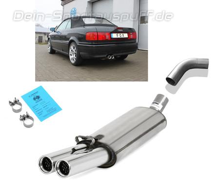 Fox Edelstahl Sportauspuff inkl. Verbindungsrohr Audi 80/90 89 B3 Limousine/Coupe und B4 Cabrio 2.0 16V 2.6l 2.8l 2x76mm rund eingerollt