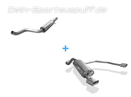 Fox Edelstahl Duplex Sportauspuff-Komplettanlage ab Kat Ø63,5mm-System Audi A3 8L 135x80mm flachoval eingerollt abgeschrägt mit Absorber