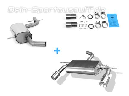 Fox Edelstahl Duplex Sportauspuff-Komplettanlage ab Kat Audi A3 8P je 90mm rund eingerollt gerade mit Absorber