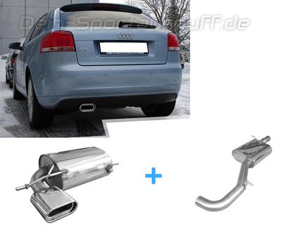 Fox Edelstahl Sportauspuff-Komplettanlage ab Kat Audi A3 8P quattro 160x80mm flachoval eingerollt abgeschrägt mit Absorber