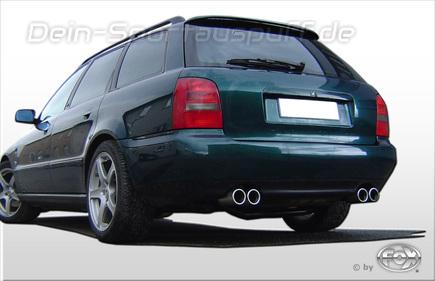 Fox Edelstahl Duplex Sportauspuff-Komplettanlage ab Kat Audi A4 B5 Limousine/Avant 2.4l + 2.8l 2x76mm rund eingerollt gerade mit Absorber