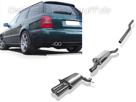 Fox Edelstahl Sportauspuff-Komplettanlage ab Kat Audi A4 quattro B5 Limousine/Avant 1.8l 1.9l TDI 2x76mm rund eingerollt gerade mit Absorber
