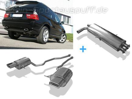 Fox Edelstahl Duplex Sportauspuff-Komplettanlage ab Kat BMW X5 E53 4.4i 286PS 160x80mm flachoval eingerollt abgeschrägt mit Absorber