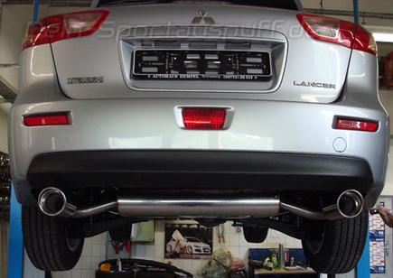 Fox Edelstahl Duplex Sportauspuff-Komplettanlage ab Kat Mitsubishi Lancer 8 CYO Ralliart 1x100mm rund eingerollt abgeschrägt mit Absorber