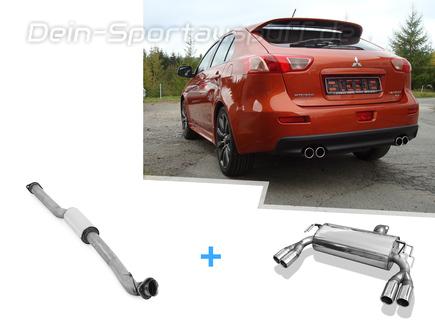 Fox Edelstahl Duplex Sportauspuff-Komplettanlage ab Kat Mitsubishi Lancer 8 CYO Ralliart 2x76mm rund eingerollt gerade