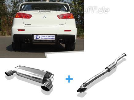 Fox Edelstahl Duplex Sportauspuff-Komplettanlage ab Kat Mitsubishi Lancer Evolution X - Evo 10 1x129x106mm oval eingerollt abgeschrägt